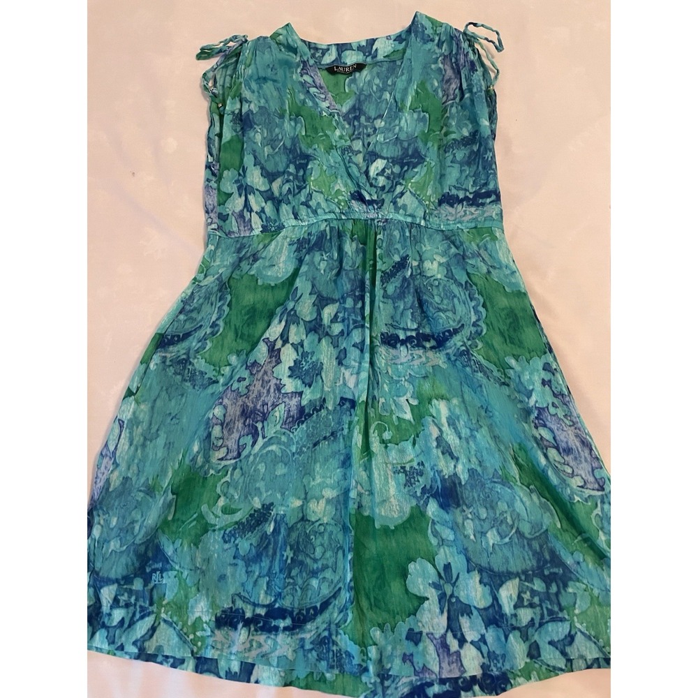 Lauren‎ Ralph Lauren  Swimsuit Cover Up Aqua Blue Print Beach Small